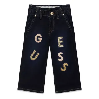 Детски деним дънки с широк крачол и бляскави пайети Guess
