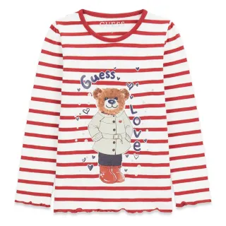 Детска раирана блуза GUESS с дълъг ръкав, мече и надпис Love