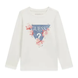 Детска памучна блуза Guess с бляскаво триъгълно лого и нежни рози