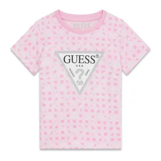 Розова тениска за мини момиче с констрастни лога и сребристо лого Guess