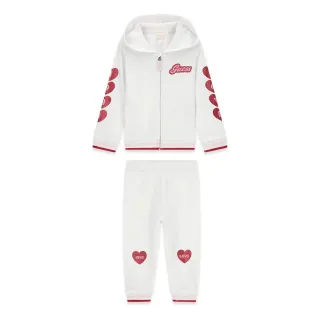 Бял спортен екип за бебе момиче с розови детайли и надписи Guess