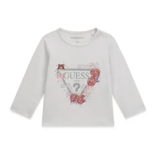 Детска блуза Guess с дълъг ръкав и флорално лого в бяло