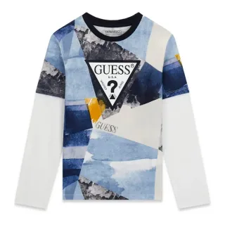 Детска блуза GUESS с дълъг ръкав, двоен ефект и голямо триъгълно лого