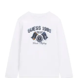 Бяла детска блуза GUESS с дълъг ръкав и винтидж лого