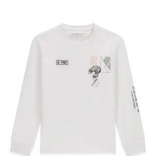 Бяла детска блуза GUESS с геометрични графики и лого