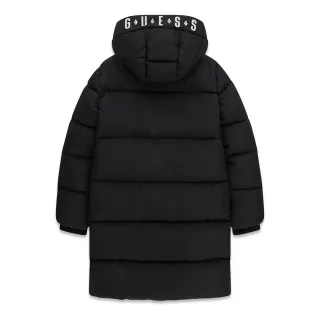 Детско дълго зимно яке GUESS с качулка и контрастна червена подплата в черен цвят(Top Model)