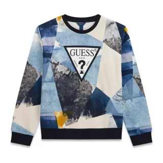 Детски памучен суитшърт GUESS с абстрактен принт и голямо триъгълно лого