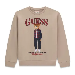 Детска памучна блуза Guess Bear – бежова с мече