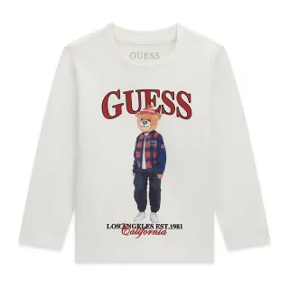 Бяла Детска памучна блуза с дълъг ръкав Guess Bear