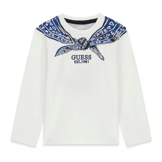 Детска памучна блуза с дълъг ръкав Guess Bandana – бяла с принт бандана