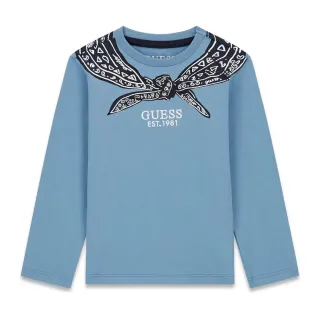 Детска памучна блуза с дълъг ръкав Guess Bandana – светлосиня с принт бандана