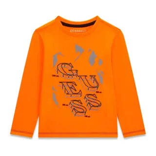 Ярка оранжева детска блуза GUESS с дълъг ръкав и планинарски 3D принт