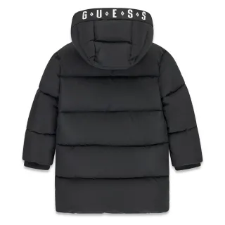 Дълго детско зимно яке GUESS с качулка и контрастен червен хастар
